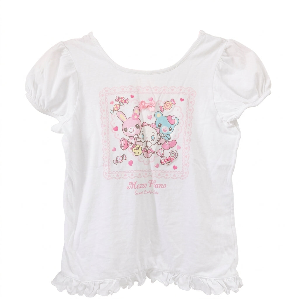 Fairy Kei Mezzo Piano Kawaii Ruffle Puff Sleeve Graphic Tee WHITE Shoptery