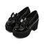 Jirai Kei Black Patent Platform Loafers with Satin Bow & Rhinestone Black glossy Shoptery