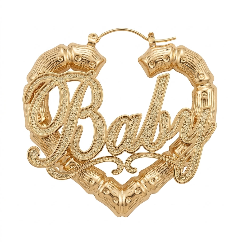 Gyaru Gold Bambusherz 'Baby' Skript-Creolen Zweitbild
