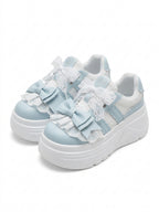 Fairy Kei Baby Blue Lace Bow Platform Chunky Sneakers SKY BLUE Shoptery