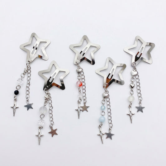 Decora Star Hair Clip Set with Chain Tassel & Bead Charms Shoptery