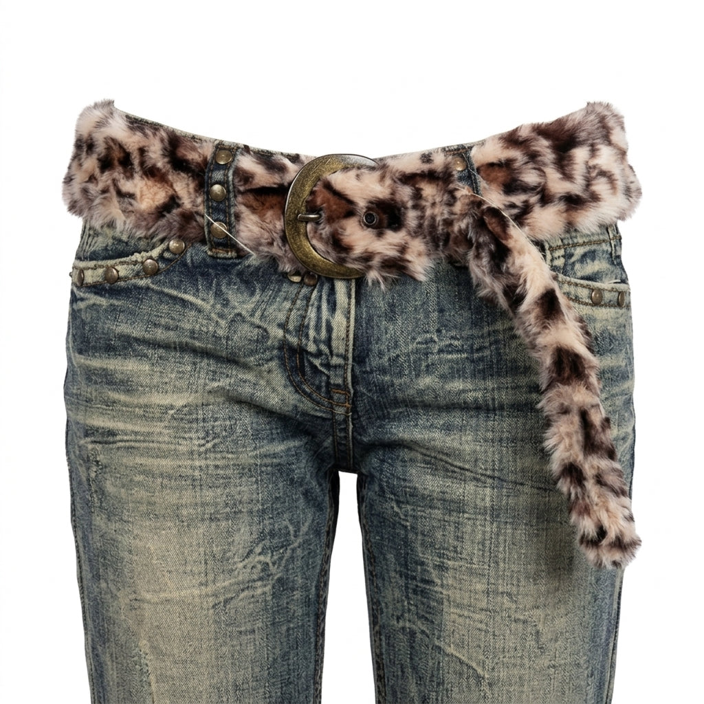 Gyaru Leopard Faux Fur Belt with Antique Gold Buckle Brown Shoptery Hauptbild