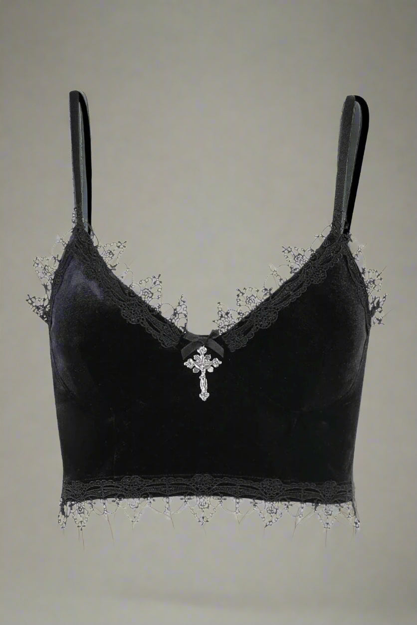 Mall Goth Velvet Crop Top Black Shoptery