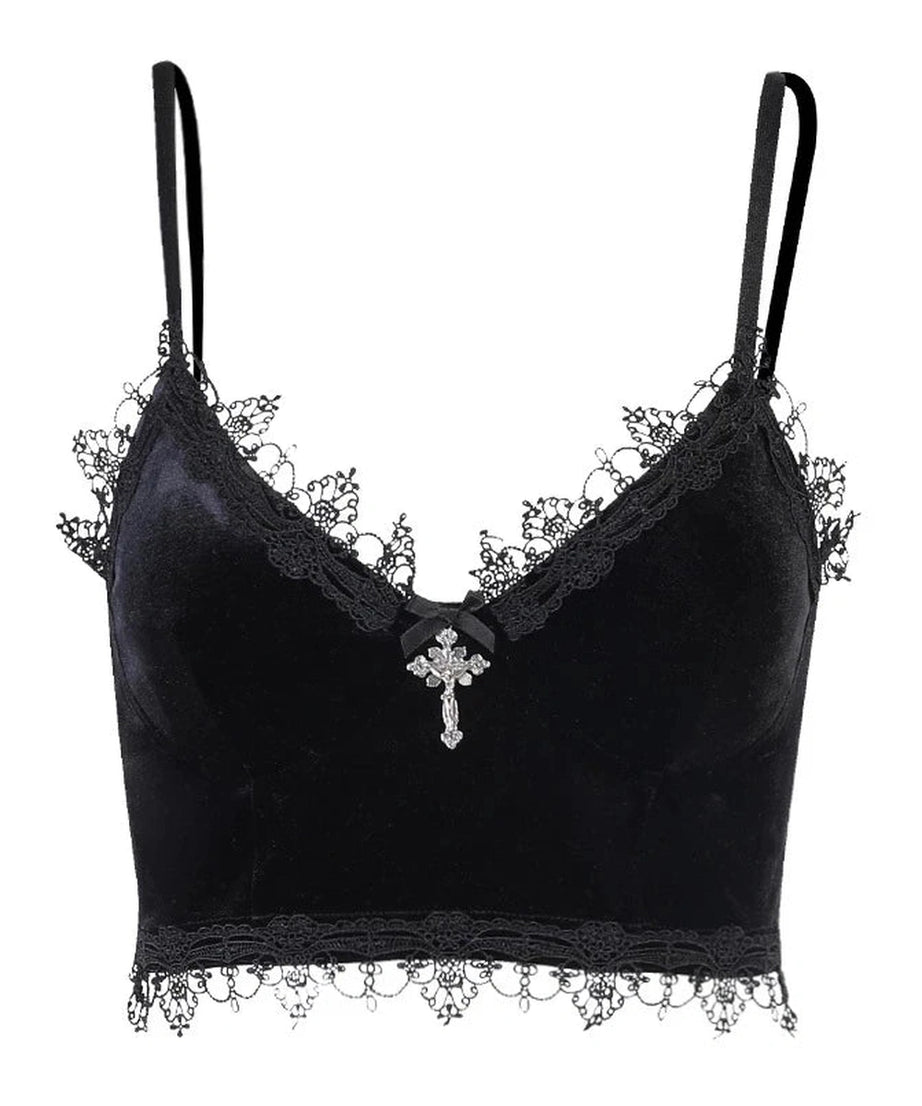 Mall Goth Velvet Crop Top -