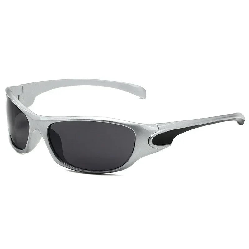 Y2k Matrix Vision Wraparound Sunglasses Silver Gray Shoptery