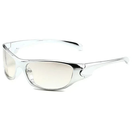 Y2k Matrix Vision Wraparound Sunglasses Silver Silver Shoptery