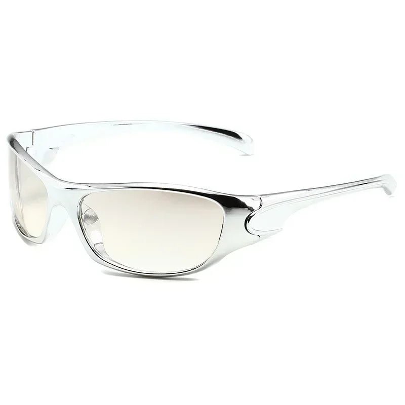 Y2k Matrix Vision Wraparound Sunglasses Silver Silver Shoptery