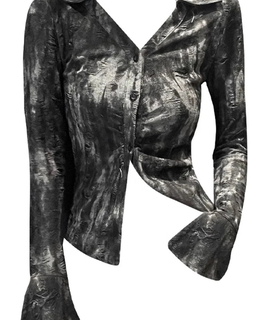 Metallic Asymmetrical Button - Up Blouse - Blouses