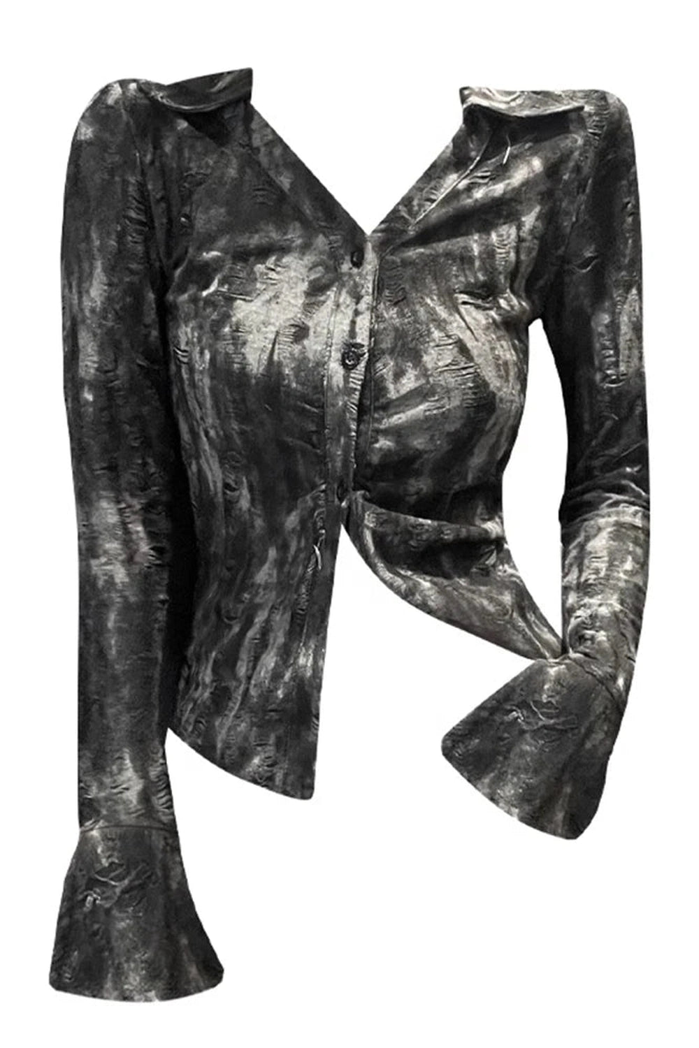 Alt Metallic Asymmetrical Button-Up Blouse Black Shoptery
