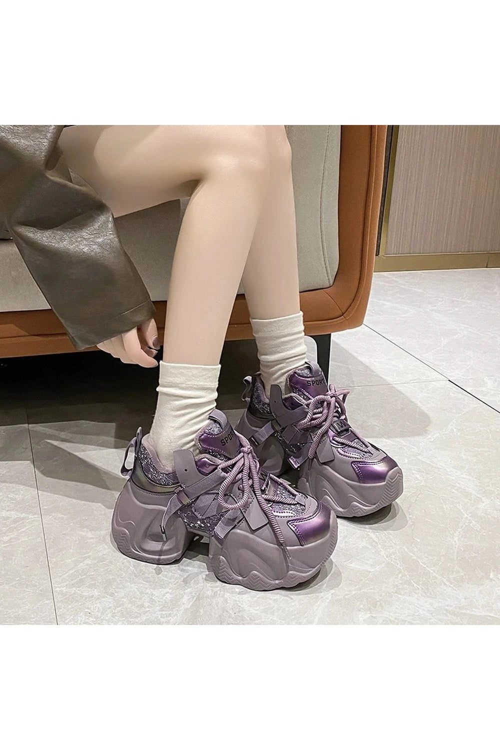 Metallic Violet Edgy Chunky Sneakers Shoptery