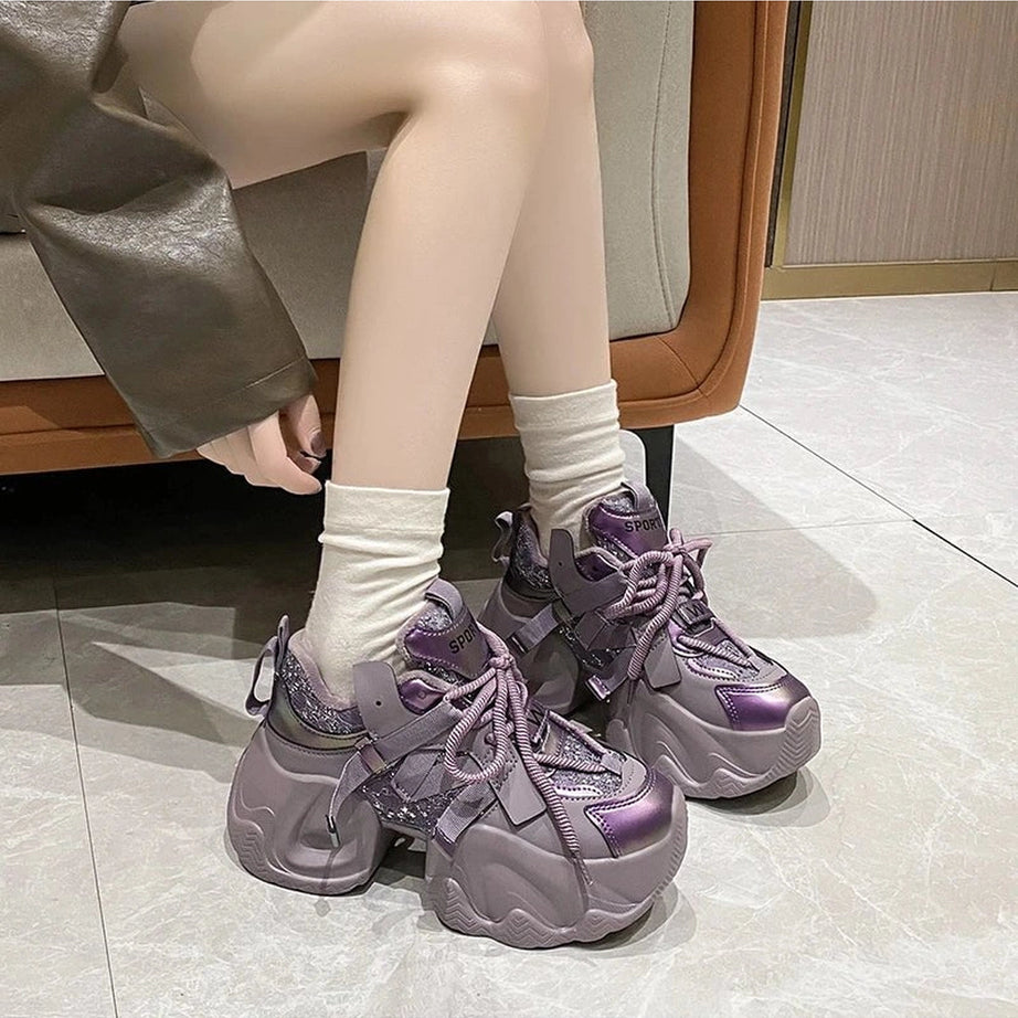 Metallic Violet Edgy Chunky Sneakers Shoptery