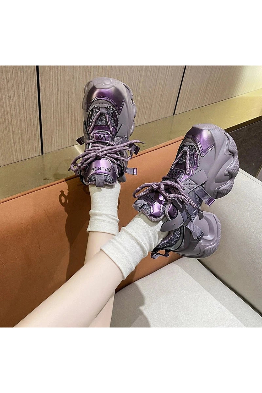 Metallic Violet Edgy Chunky Sneakers Shoptery