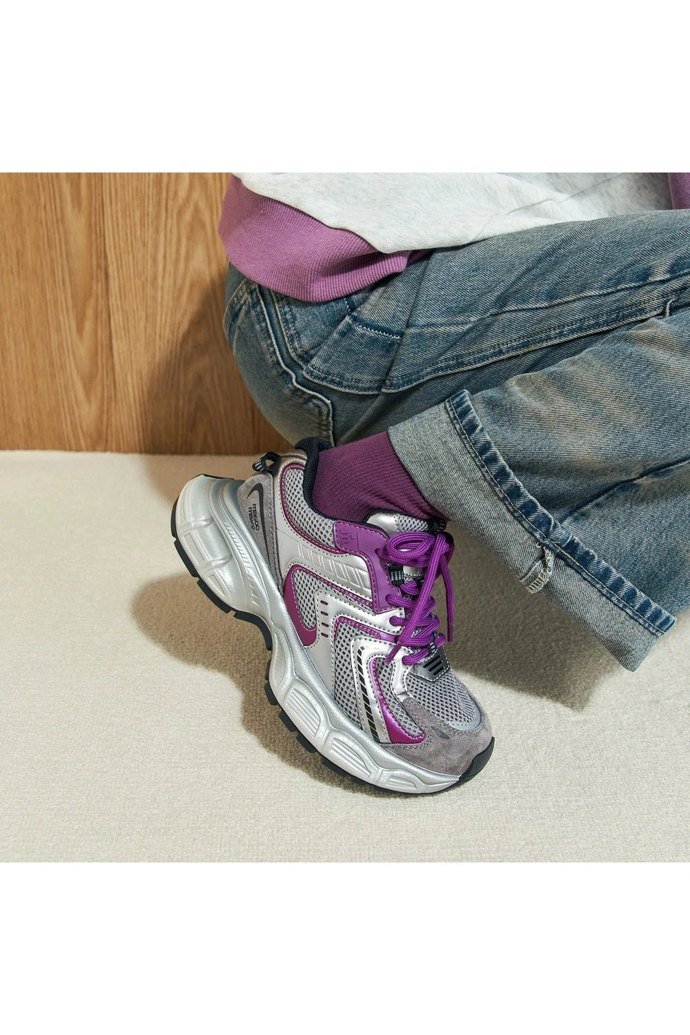 Metallic Violet Edgy Chunky Sneakers 12 Shoptery