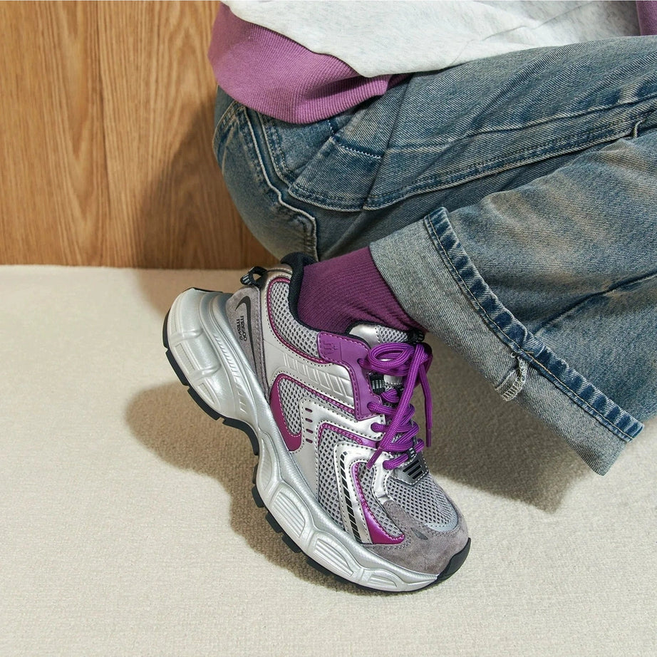 Metallic Violet Edgy Chunky Sneakers 12 Shoptery