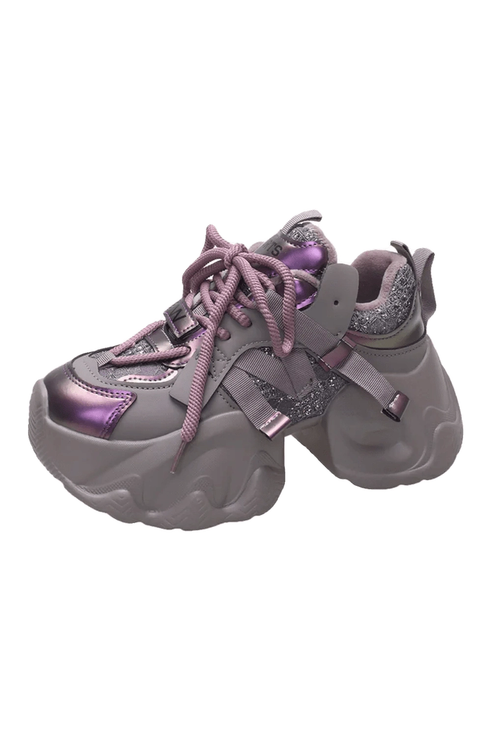 Metallic Violet Edgy Chunky Sneakers Shoptery