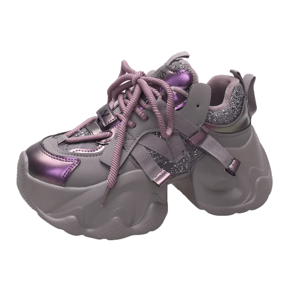 Metallic Violet Edgy Chunky Sneakers Shoptery