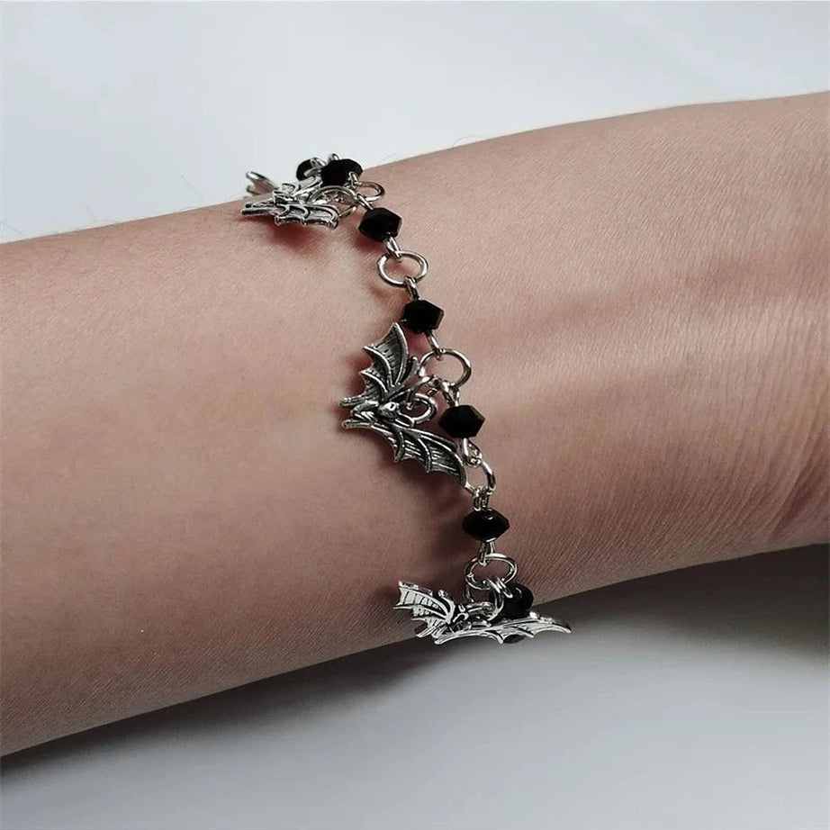Edgy Midnight Bat Charm Bracelet Shoptery