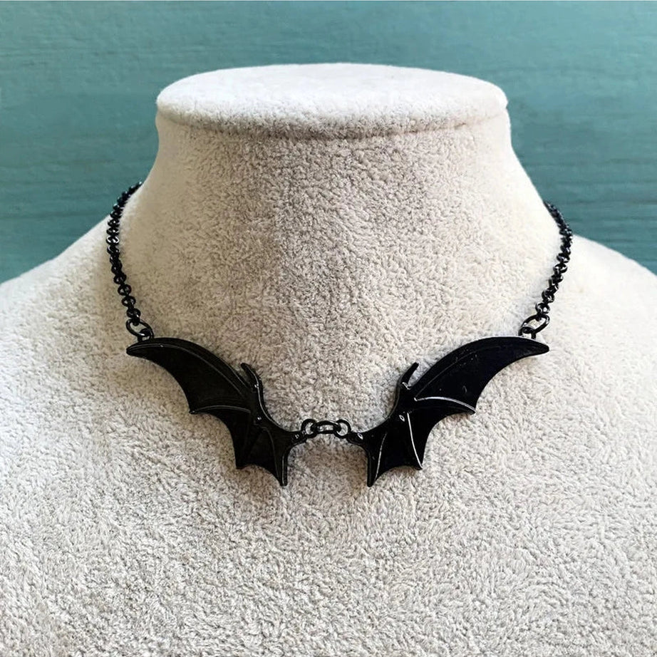 Alt Goth Midnight Bat Wing Necklace Black Shoptery