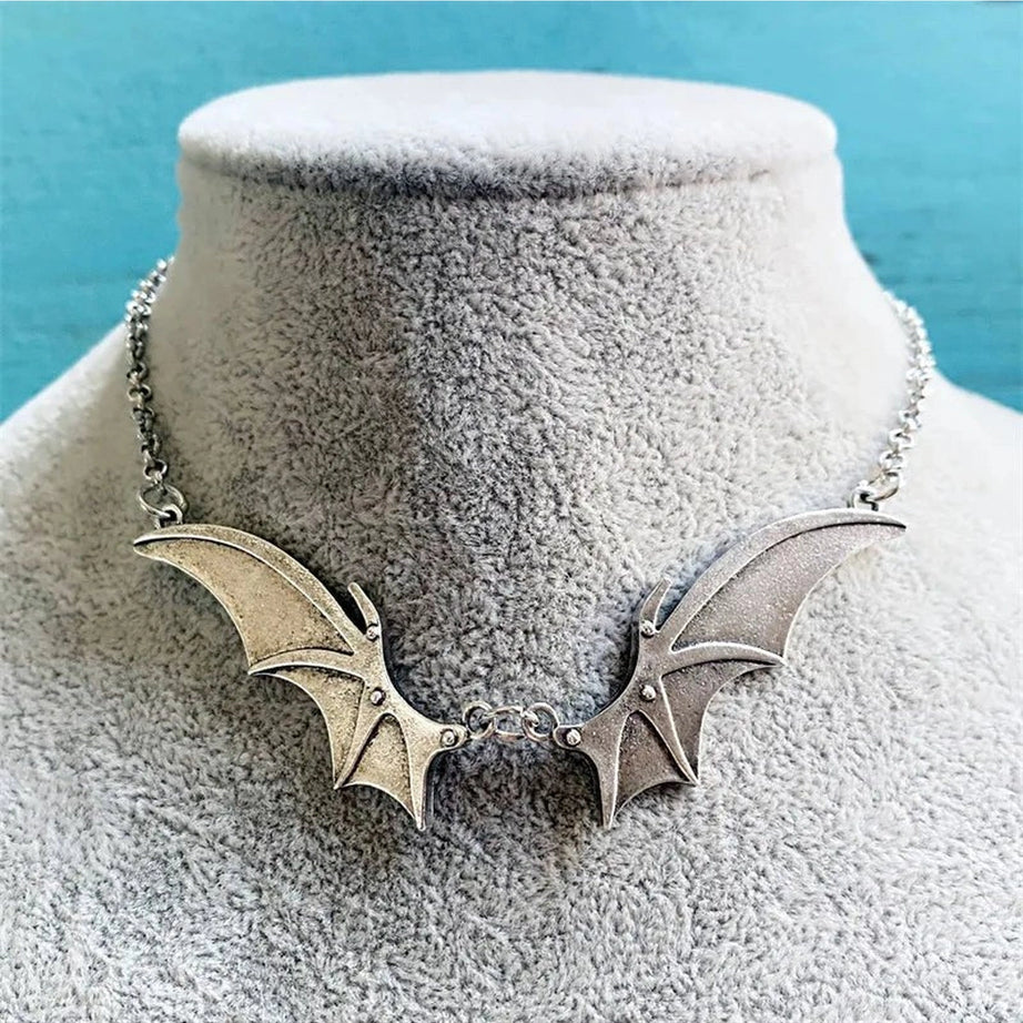 Alt Goth Midnight Bat Wing Necklace silver Shoptery