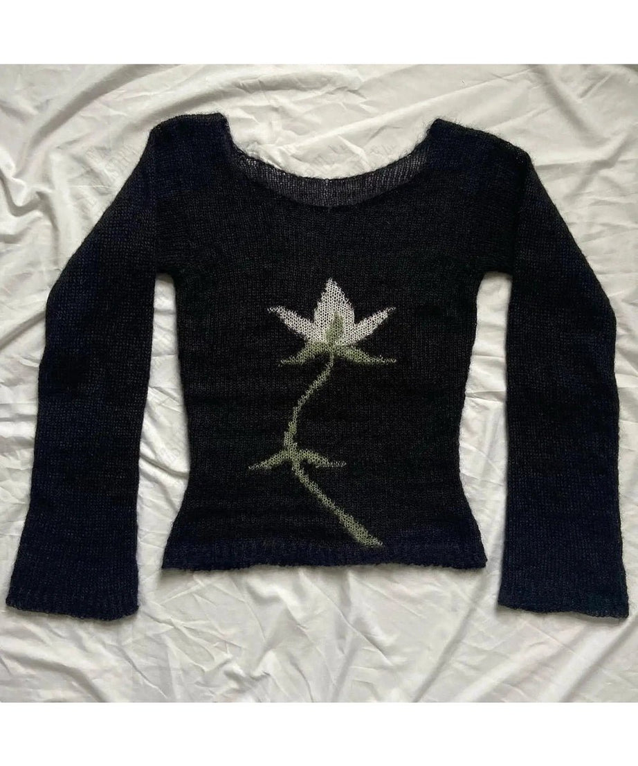 Midnight Bloom Knit Sweater - Sweaters