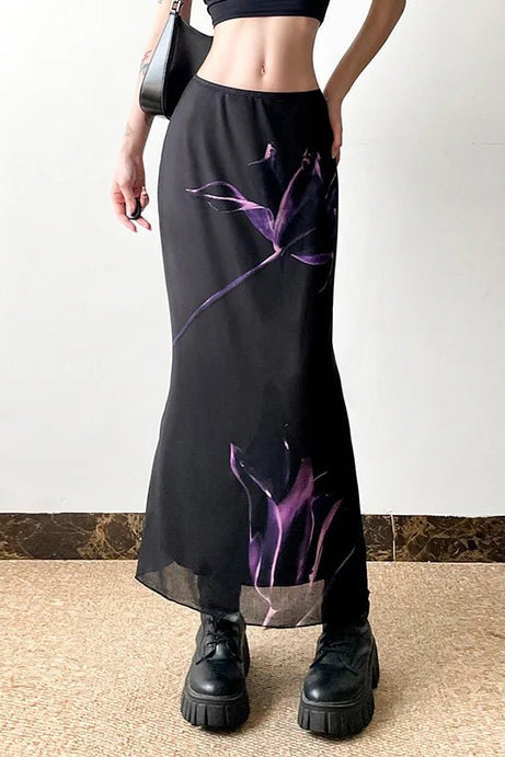 Midnight Bloom Maxi Skirt - Skirts