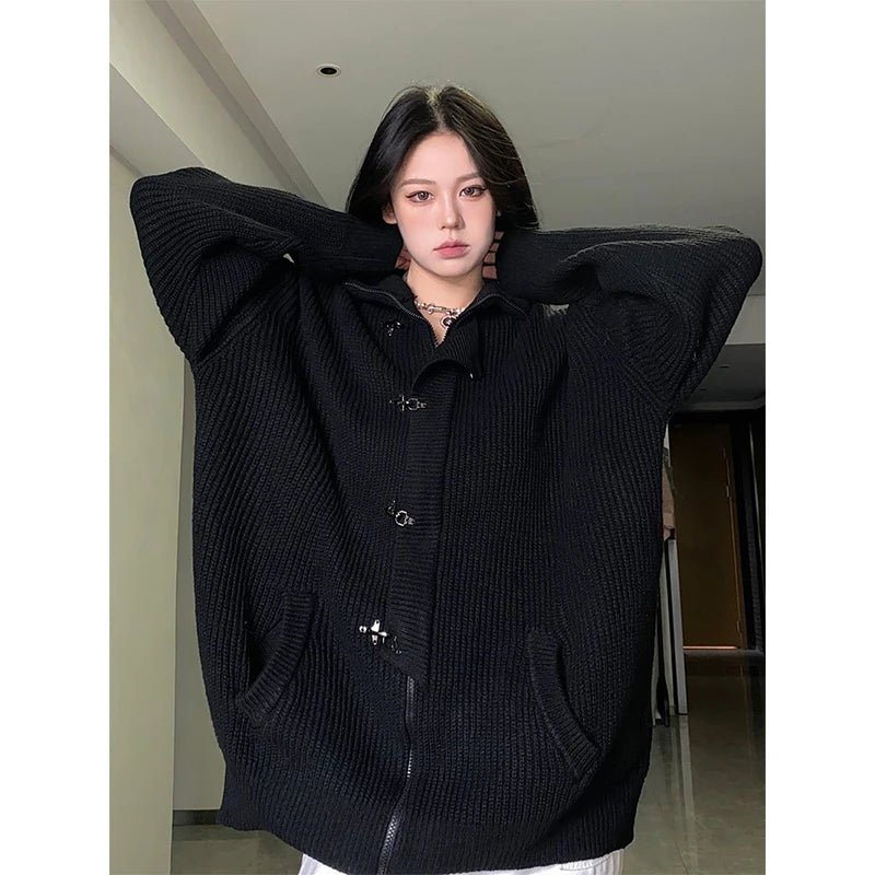 Midnight Buckle Oversized Cardigan - Cardigans