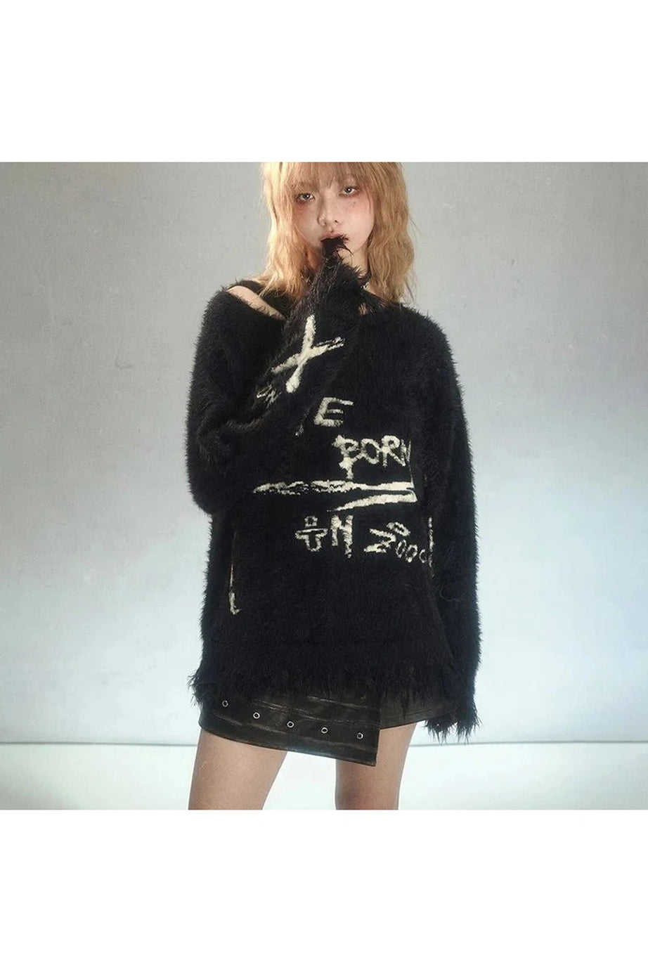 Midnight Chaos Fuzzy Sweater - 