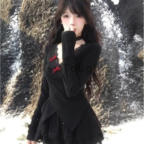 Midnight Doll Goth Long Sleeve Lace Set Shoptery