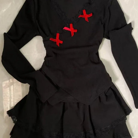 Midnight Doll Goth Long Sleeve Lace Set Shoptery