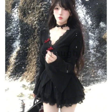 Midnight Doll Goth Long Sleeve Lace Set Shoptery
