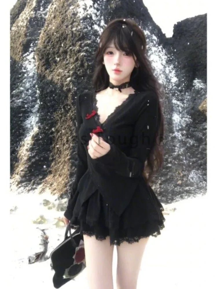 Midnight Doll Goth Long Sleeve Lace Set Shoptery