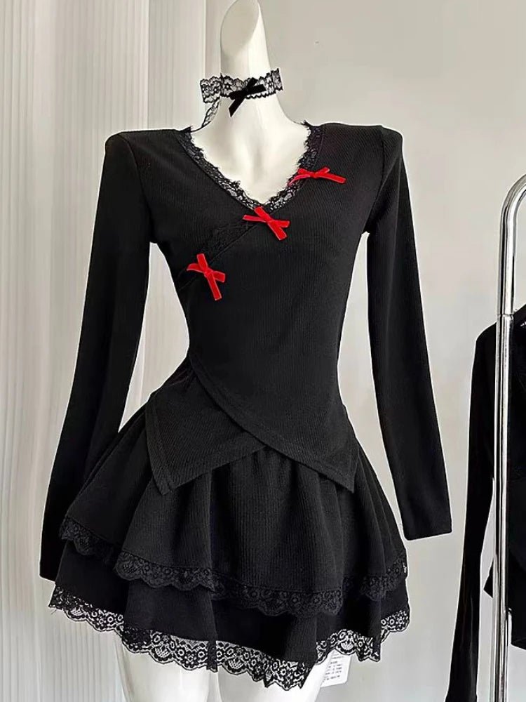 Midnight Doll Goth Long Sleeve Lace Set 2-piece set Shoptery