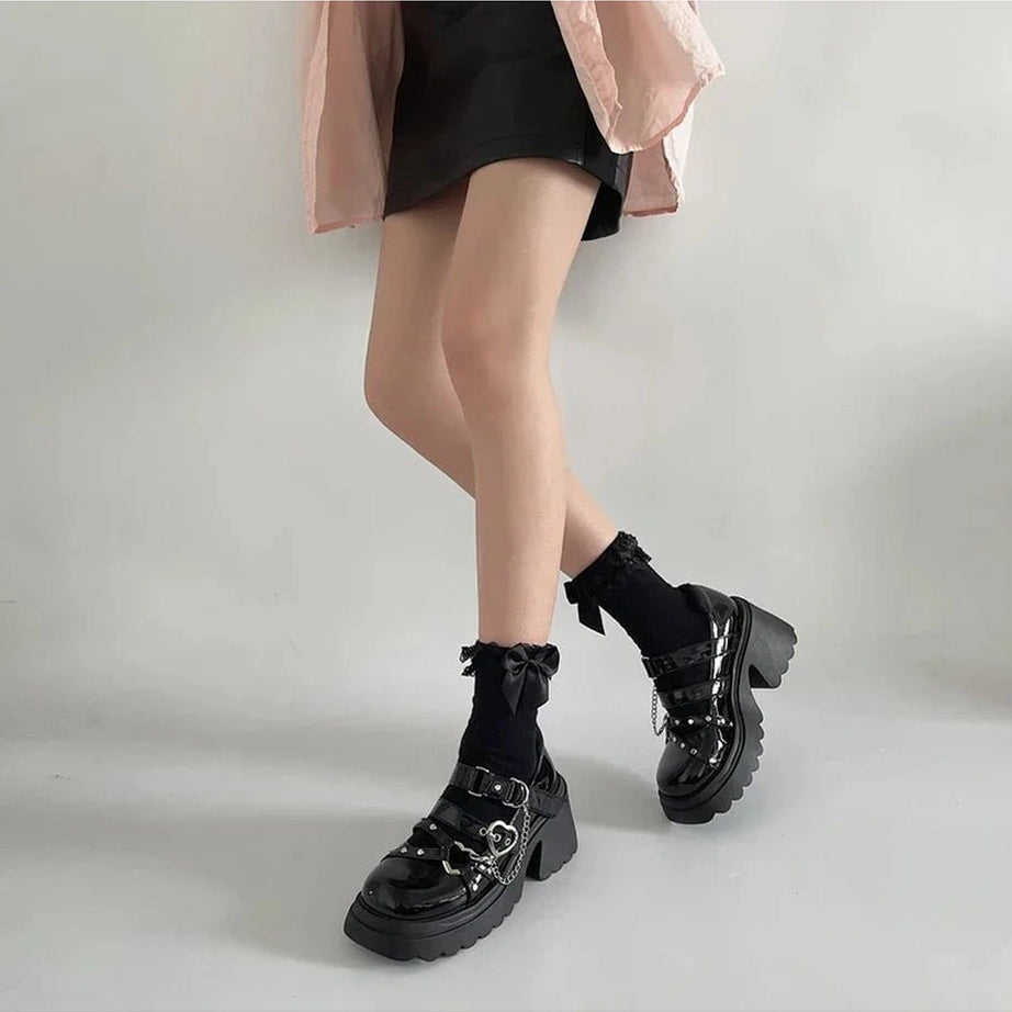 Midnight Heart Alt Chain Platform Shoes Shoptery