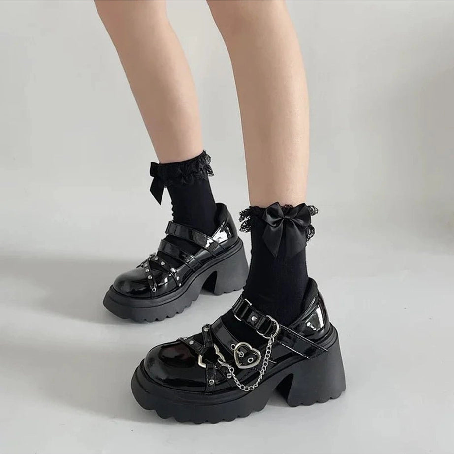 Midnight Heart Alt Chain Platform Shoes Shoptery