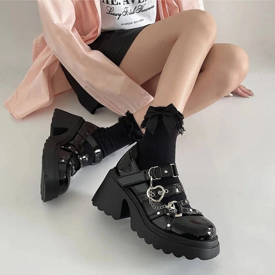 Midnight Heart Alt Chain Platform Shoes Shoptery