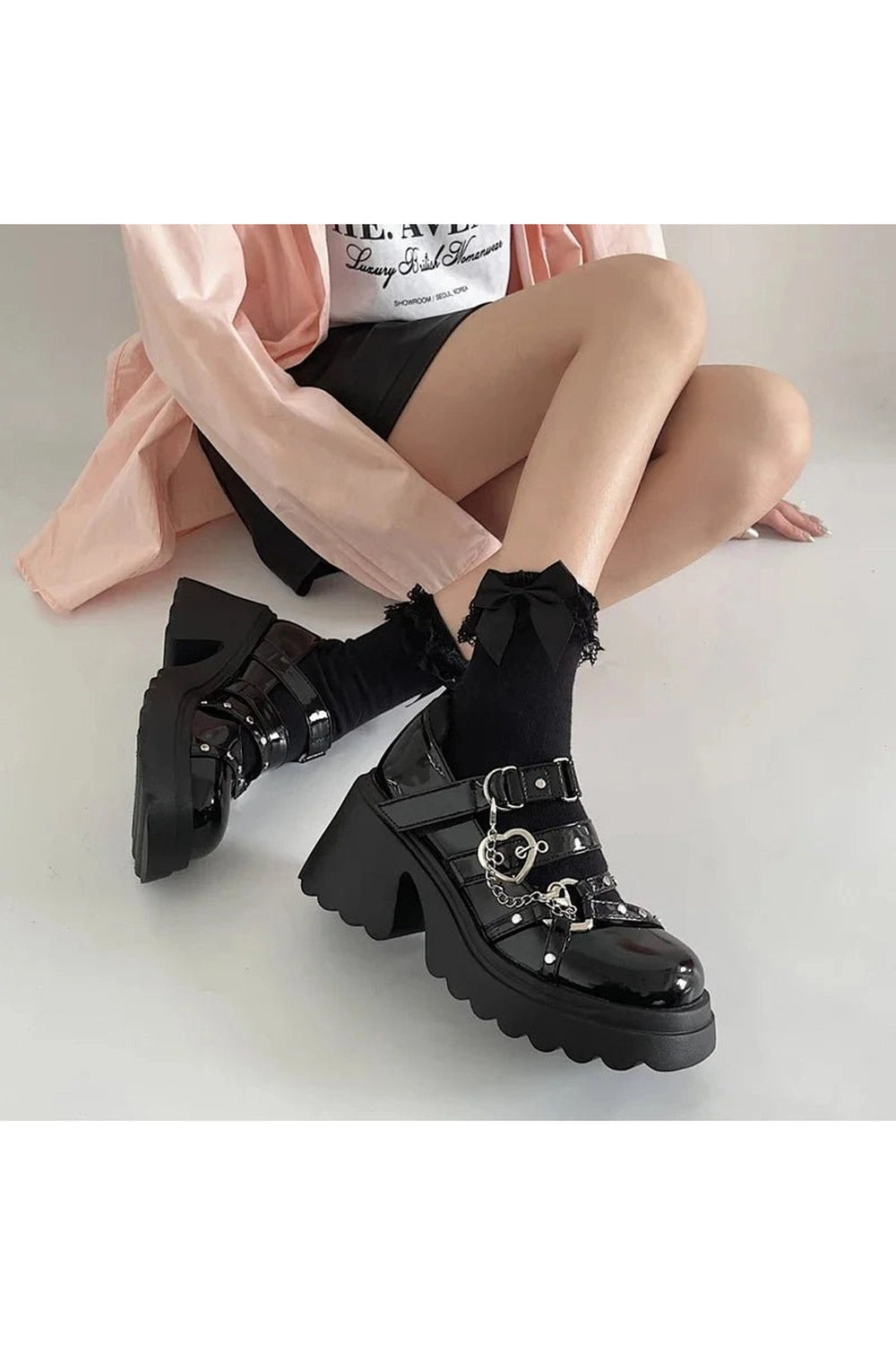 Midnight Heart Alt Chain Platform Shoes Shoptery