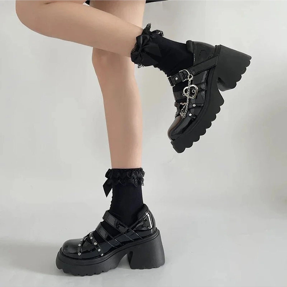 Midnight Heart Alt Chain Platform Shoes Shoptery