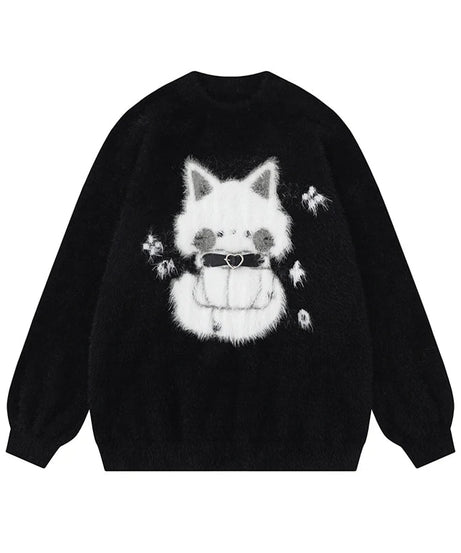 Midnight Kitty Fuzzy Sweater - Sweaters