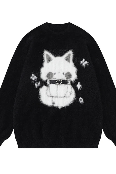 Midnight Kitty Fuzzy Sweater - Sweaters