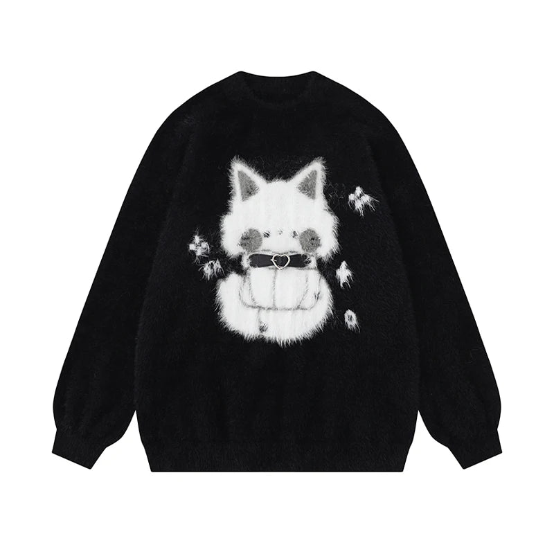 Midnight Kitty Fuzzy Sweater - Sweaters