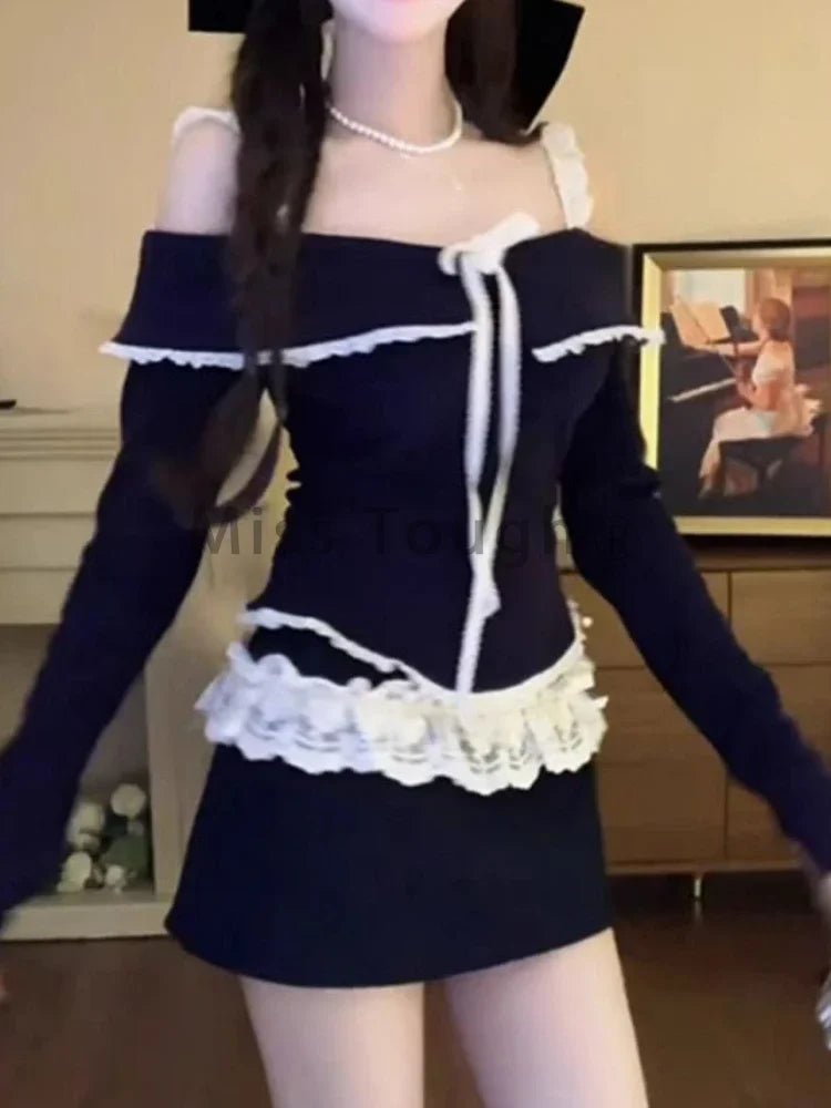 Midnight Coquette Lace Elegance Long Sleeve Set Shoptery