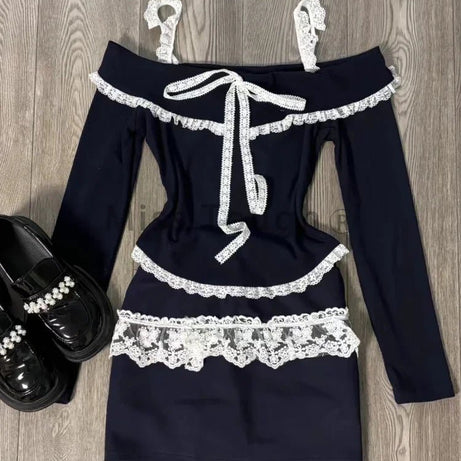 Midnight Coquette Lace Elegance Long Sleeve Set Shoptery