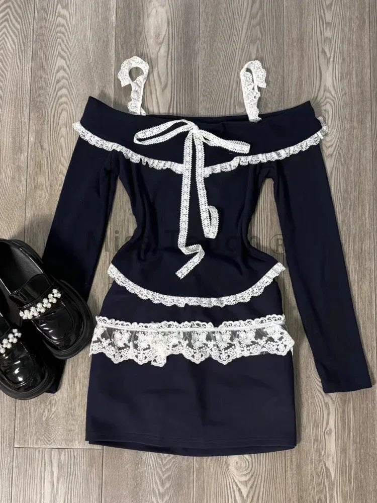 Midnight Coquette Lace Elegance Long Sleeve Set Shoptery