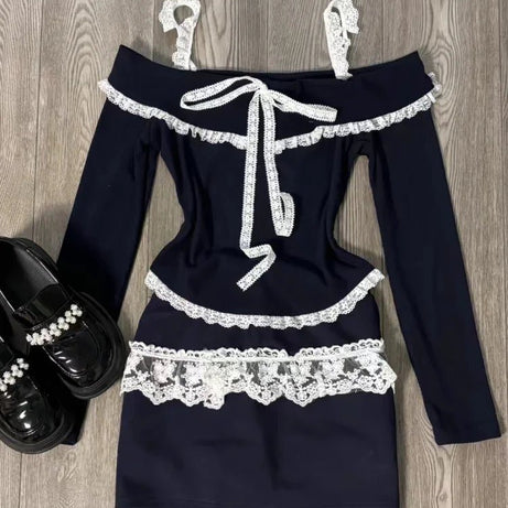 Midnight Coquette Lace Elegance Long Sleeve Set 2-piece set Shoptery