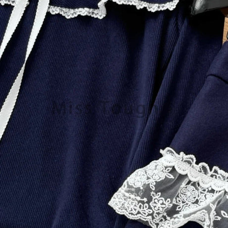 Midnight Coquette Lace Elegance Long Sleeve Set Shoptery