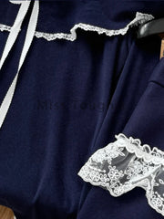 Midnight Coquette Lace Elegance Long Sleeve Set Shoptery