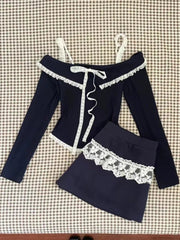 Midnight Coquette Lace Elegance Long Sleeve Set Shoptery