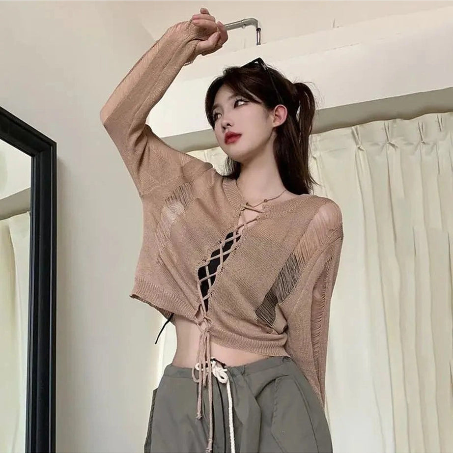 Alt Midnight Lace-Up Mesh Top Coffee Shoptery