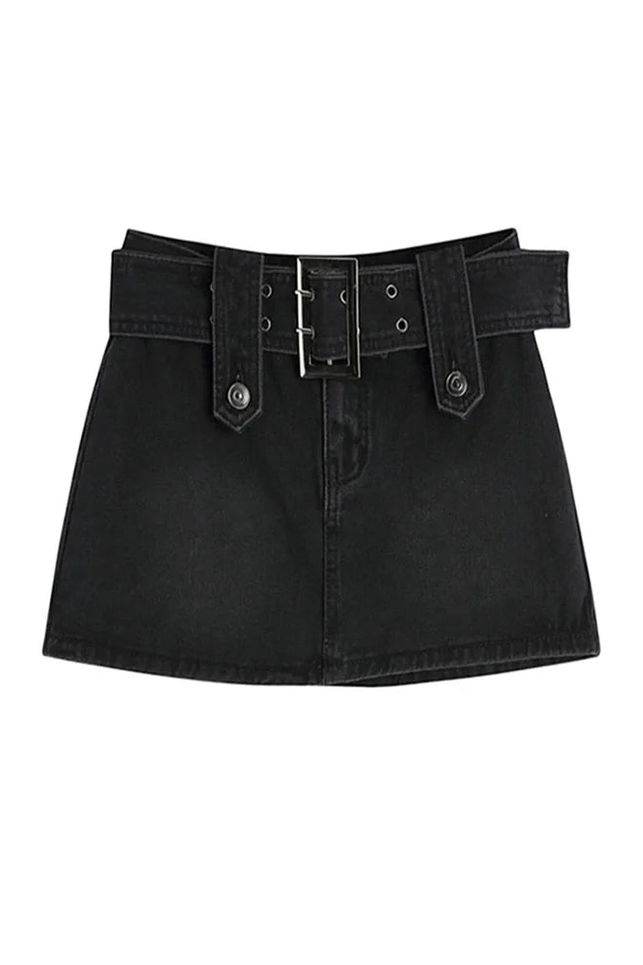 Midnight Rebel Belted Mini Skirt - Denim Skirt