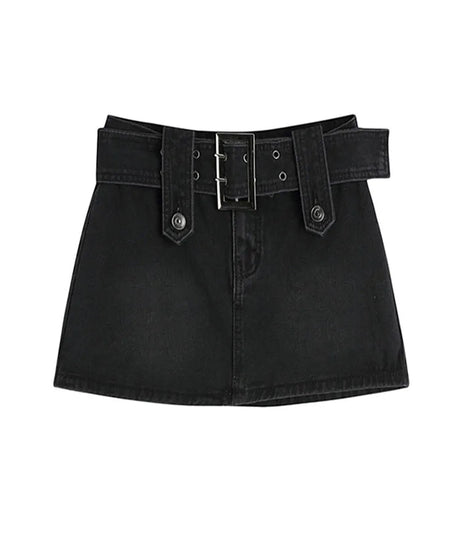 Midnight Rebel Belted Mini Skirt - Denim Skirt